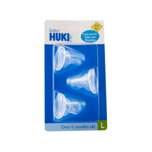 HUKI BABY DOT DELUXE ORTHODONTIC 3'S SILICONE NIPPLE PCK LARGE